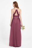 romantic maxi bridesmaid dress features a V neckline empire waist pleated formal evening dresses