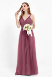 romantic maxi bridesmaid dress features a V neckline empire waist pleated formal evening dresses