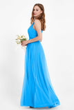 romantic maxi bridesmaid dress features a V neckline empire waist pleated formal evening dresses