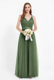 romantic maxi bridesmaid dress features a V neckline empire waist pleated formal evening dresses