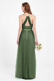 romantic maxi bridesmaid dress features a V neckline empire waist pleated formal evening dresses