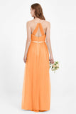 romantic maxi bridesmaid dress features a V neckline empire waist pleated formal evening dresses