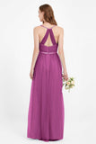 romantic maxi bridesmaid dress features a V neckline empire waist pleated formal evening dresses