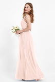 romantic maxi bridesmaid dress features a V neckline empire waist pleated formal evening dresses