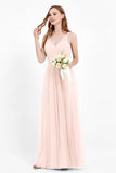 romantic maxi bridesmaid dress features a V neckline empire waist pleated formal evening dresses