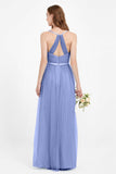 romantic maxi bridesmaid dress features a V neckline empire waist pleated formal evening dresses