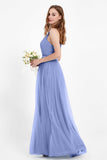 romantic maxi bridesmaid dress features a V neckline empire waist pleated formal evening dresses