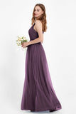 romantic maxi bridesmaid dress features a V neckline empire waist pleated formal evening dresses