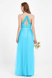 romantic maxi bridesmaid dress features a V neckline empire waist pleated formal evening dresses