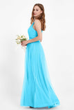 romantic maxi bridesmaid dress features a V neckline empire waist pleated formal evening dresses