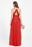 romantic maxi bridesmaid dress features a V neckline empire waist pleated formal evening dresses