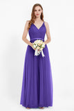romantic maxi bridesmaid dress features a V neckline empire waist pleated formal evening dresses