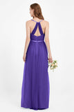 romantic maxi bridesmaid dress features a V neckline empire waist pleated formal evening dresses