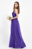 romantic maxi bridesmaid dress features a V neckline empire waist pleated formal evening dresses