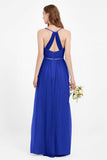 romantic maxi bridesmaid dress features a V neckline empire waist pleated formal evening dresses