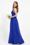 romantic maxi bridesmaid dress features a V neckline empire waist pleated formal evening dresses