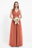 romantic maxi bridesmaid dress features a V neckline empire waist pleated formal evening dresses
