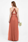 romantic maxi bridesmaid dress features a V neckline empire waist pleated formal evening dresses