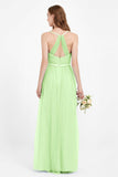 romantic maxi bridesmaid dress features a V neckline empire waist pleated formal evening dresses