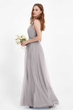 romantic maxi bridesmaid dress features a V neckline empire waist pleated formal evening dresses