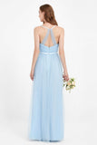 romantic maxi bridesmaid dress features a V neckline empire waist pleated formal evening dresses