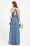 romantic maxi bridesmaid dress features a V neckline empire waist pleated formal evening dresses