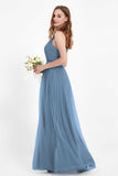 romantic maxi bridesmaid dress features a V neckline empire waist pleated formal evening dresses