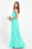 romantic maxi bridesmaid dress features a V neckline empire waist pleated formal evening dresses
