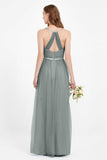 romantic maxi bridesmaid dress features a V neckline empire waist pleated formal evening dresses