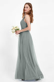 romantic maxi bridesmaid dress features a V neckline empire waist pleated formal evening dresses