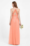 romantic maxi bridesmaid dress features a V neckline empire waist pleated formal evening dresses