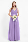 romantic maxi bridesmaid dress features a V neckline empire waist pleated formal evening dresses