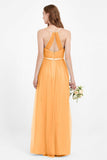 romantic maxi bridesmaid dress features a V neckline empire waist pleated formal evening dresses