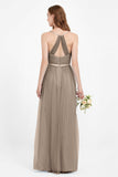 romantic maxi bridesmaid dress features a V neckline empire waist pleated formal evening dresses