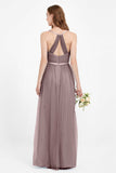 romantic maxi bridesmaid dress features a V neckline empire waist pleated formal evening dresses
