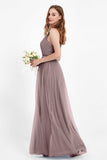 romantic maxi bridesmaid dress features a V neckline empire waist pleated formal evening dresses