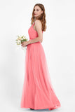 romantic maxi bridesmaid dress features a V neckline empire waist pleated formal evening dresses