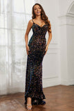 Sequins Mermaid Sweep Train Formal Evening Dress With Open Back Prom Party Gowns