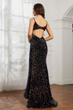 Sequins Mermaid Sweep Train Formal Evening Dress With Open Back Prom Party Gowns
