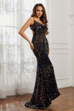 Sequins Mermaid Sweep Train Formal Evening Dress With Open Back Prom Party Gowns