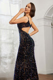 Sequins Mermaid Sweep Train Formal Evening Dress With Open Back Prom Party Gowns