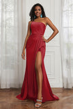 Stretch Satin One Shoulder Formal Evening Prom Dress Sleeveless Ruched Bridesmaid Dresses