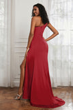 Stretch Satin One Shoulder Formal Evening Prom Dress Sleeveless Ruched Bridesmaid Dresses