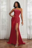 Stretch Satin One Shoulder Formal Evening Prom Dress Sleeveless Ruched Bridesmaid Dresses