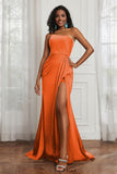 Stretch Satin One Shoulder Formal Evening Prom Dress Sleeveless Ruched Bridesmaid Dresses