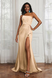 Stretch Satin One Shoulder Formal Evening Prom Dress Sleeveless Ruched Bridesmaid Dresses