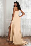Stretch Satin One Shoulder Formal Evening Prom Dress Sleeveless Ruched Bridesmaid Dresses