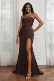 Stretch Satin One Shoulder Formal Evening Prom Dress Sleeveless Ruched Bridesmaid Dresses