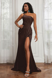 Stretch Satin One Shoulder Formal Evening Prom Dress Sleeveless Ruched Bridesmaid Dresses