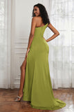 Stretch Satin One Shoulder Formal Evening Prom Dress Sleeveless Ruched Bridesmaid Dresses